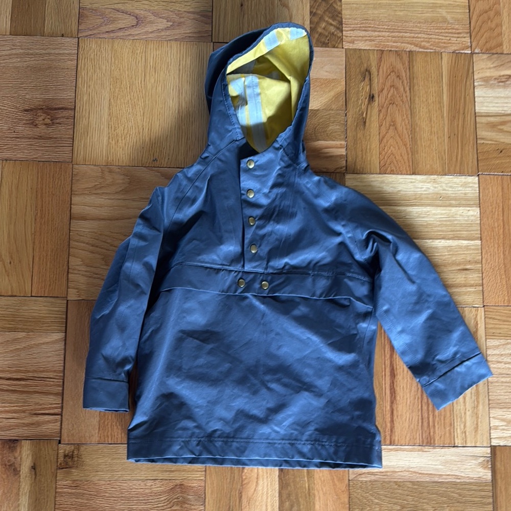 Designer Blue Hooded Rain Jacket with Yellow Lining